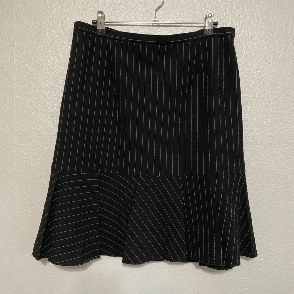 Moschino Black Pinstripe Pencil Skirt with Flounce Hem